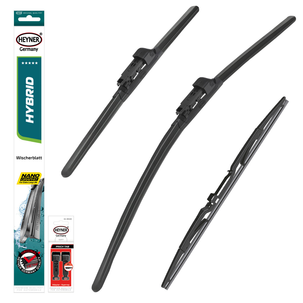 HEYNER® Set ștergător de parbriz cu ștergător spate compatibil cu MERCEDES-BENZ B-KLASSE (10.2011 – 06.2015) HYBRID ștergător plat