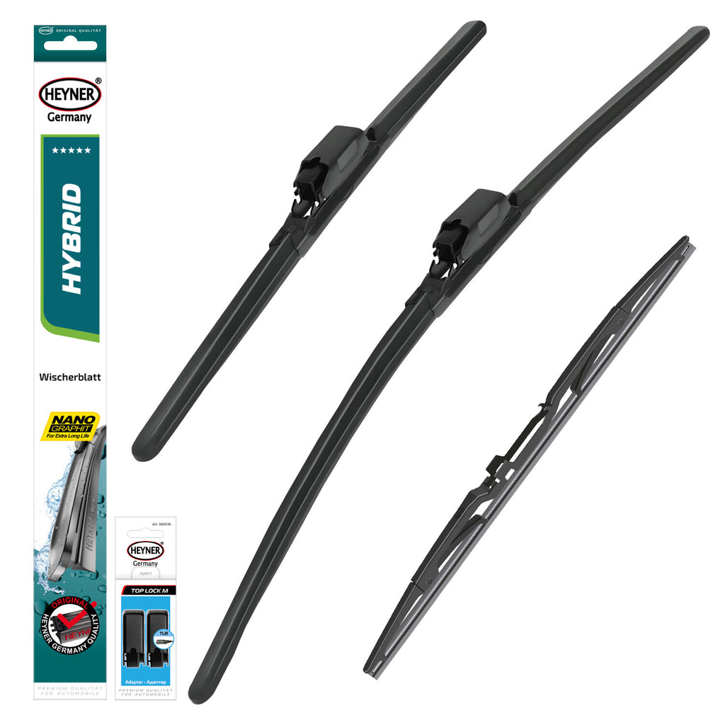 HEYNER® Set ștergător de parbriz cu ștergător spate compatibil cu MERCEDES-BENZ B-KLASSE (07.2015 – 12.2018) HYBRID ștergător plat