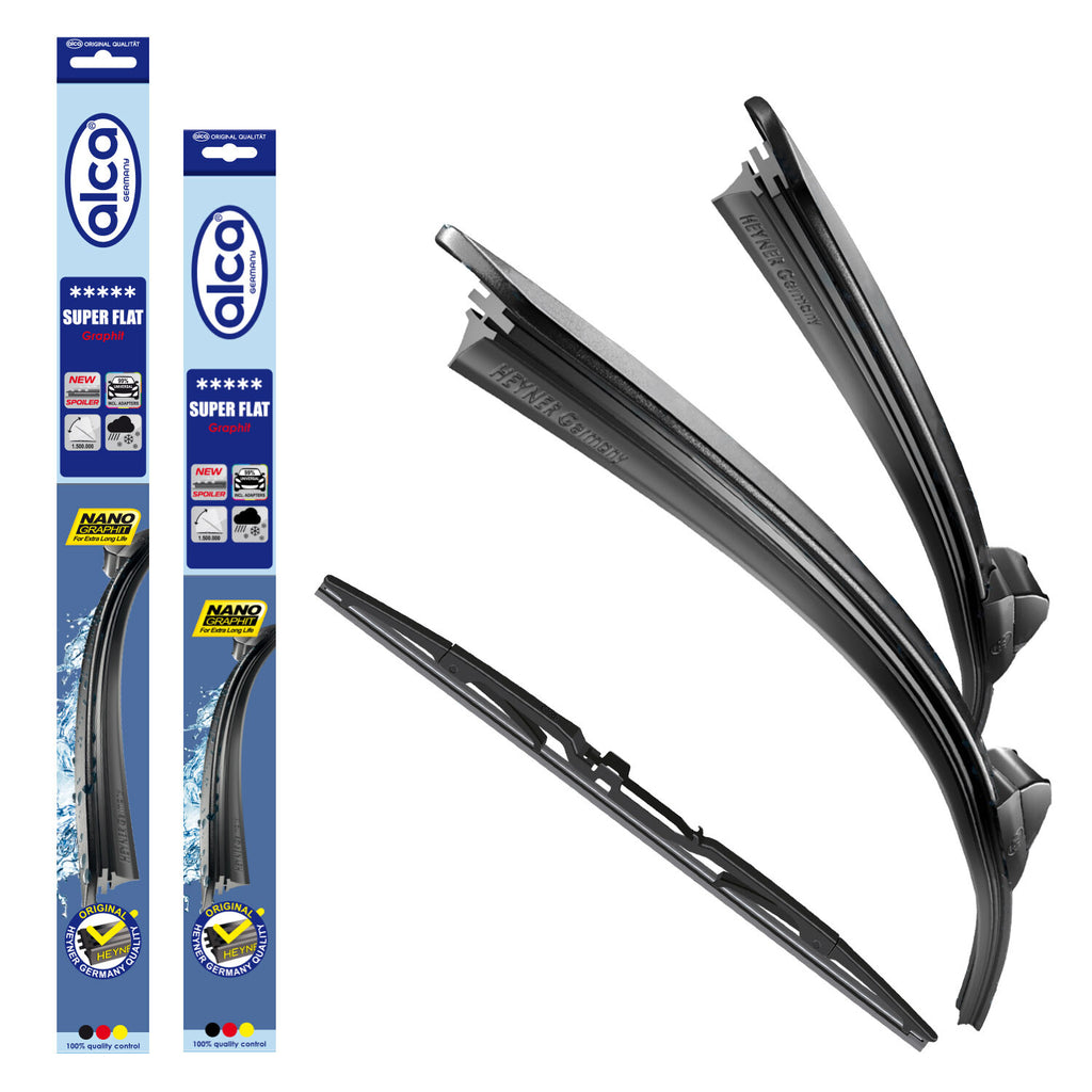 alca® Set ștergător de parbriz cu ștergător spate compatibil cu DAIHATSU MOVE (01.1997 – 09.2002) SUPER FLAT ștergător plat