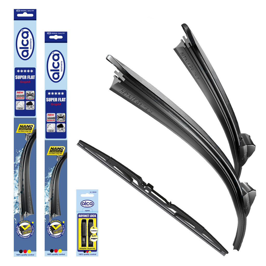 alca® Set ștergător de parbriz cu ștergător spate compatibil cu DS DS 3 (01.2010 – 07.2019) SUPER FLAT ștergător plat