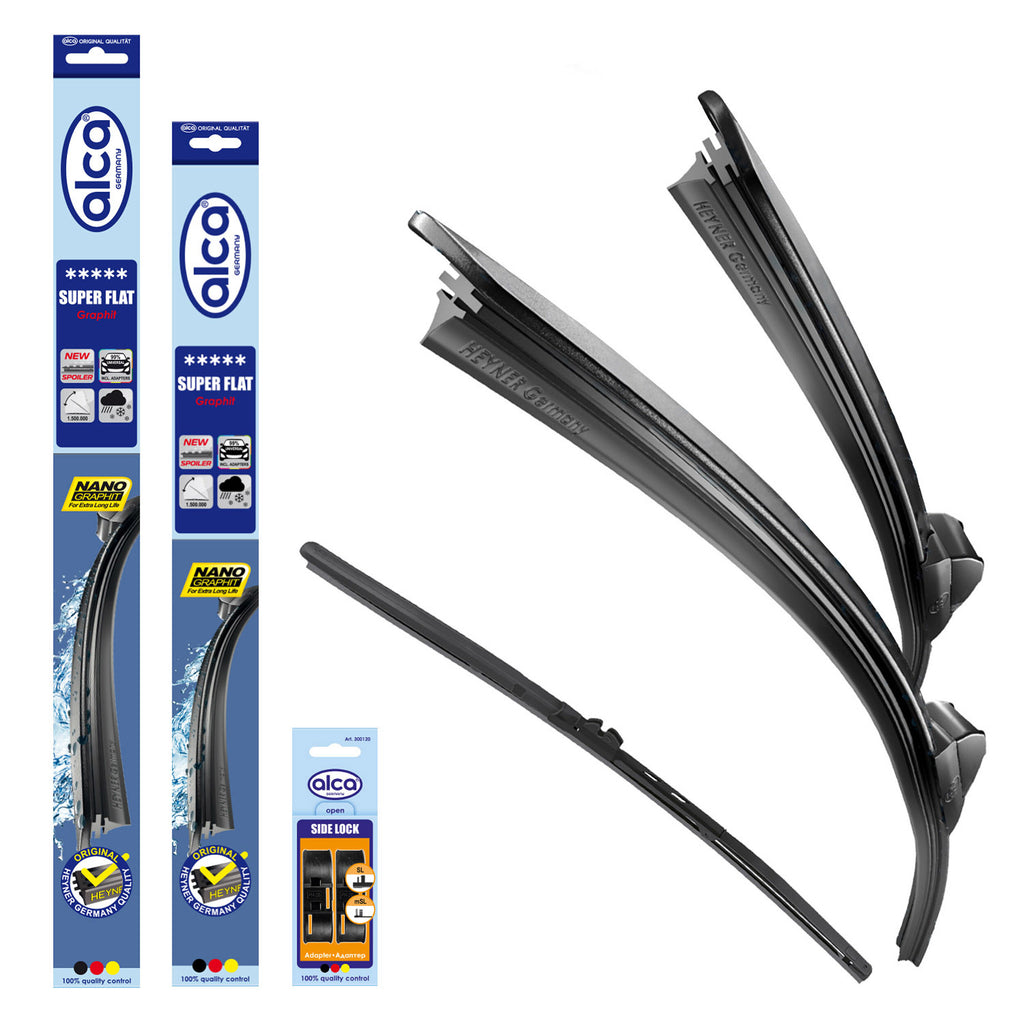 alca® Set ștergător de parbriz cu ștergător spate compatibil cu SKODA OCTAVIA II (05.2004 – 06.2013) SUPER FLAT ștergător plat