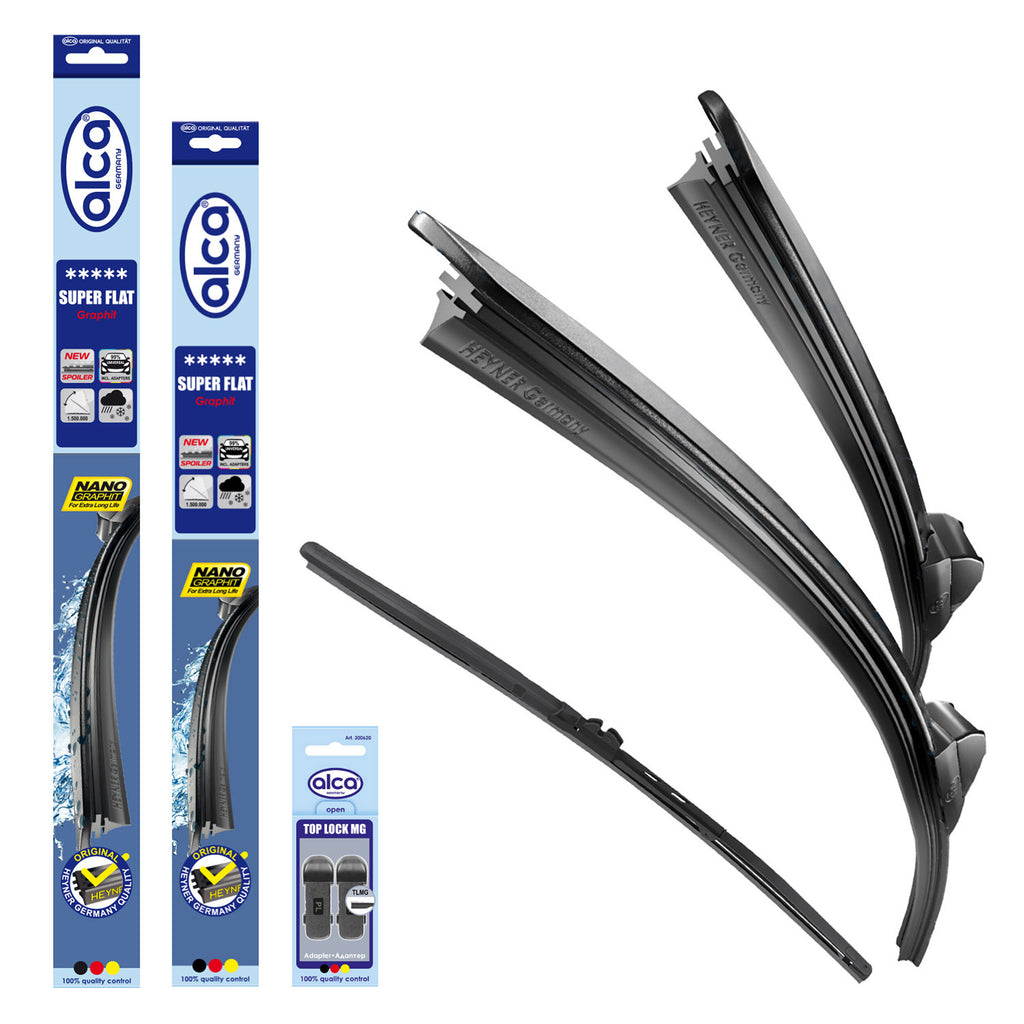 alca® Set ștergător de parbriz cu ștergător spate compatibil cu MAXUS MIFA 9 (11.2021 – 12.2025) SUPER FLAT ștergător plat